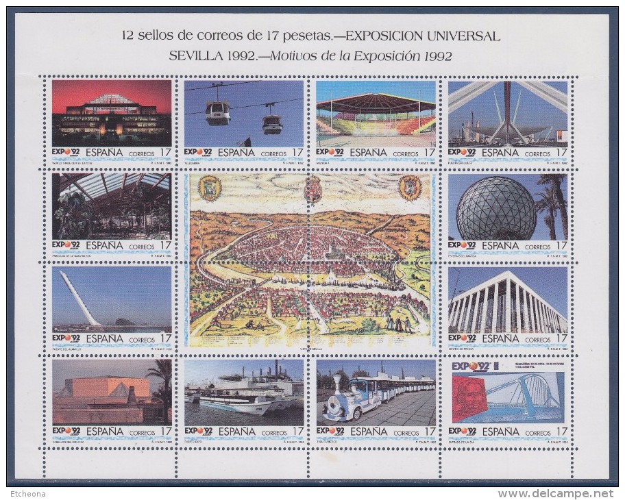 = Bloc Sevilla92, Espagne, 12 Timbres Neufs Gommés Vues De L'Exposition Et De Séville - Blocs & Hojas