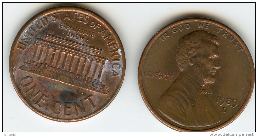 Etats-Unis USA 1 Cent 1989 D KM 201b - 1959-…: Lincoln, Memorial Reverse