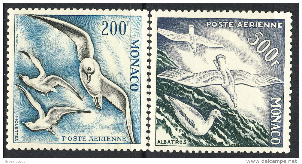 Monaco POsta Aerea 1955 N. 56 F. 200 E N. 57 F. 500 Dent. 11 Uccelli Di Mare MNH Catalogo 113 - Posta Aerea