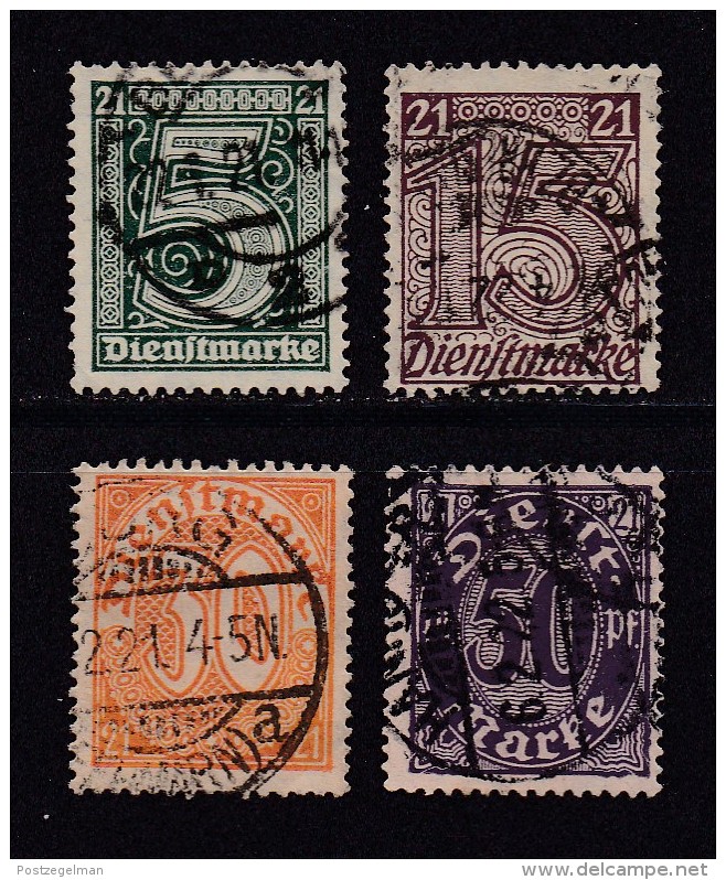 DEUTSCHES REICH, 1920, Cancelled Stamp(s), Dienstmarke (21, MI D16=D22, #16211 ,  4 Values Only - Used Stamps