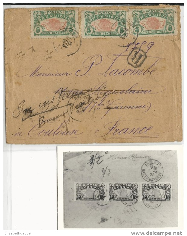 REUNION - 1920 - ENVELOPPE RECOMMANDEE De SAINT DENIS Pour TOULOUSE REEXPEDIEE - Lettres & Documents