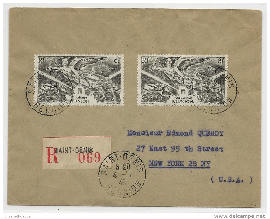 REUNION - 1946 - ENVELOPPE RECOMMANDEE De SAINT DENIS Pour NEW YORK - Lettres & Documents