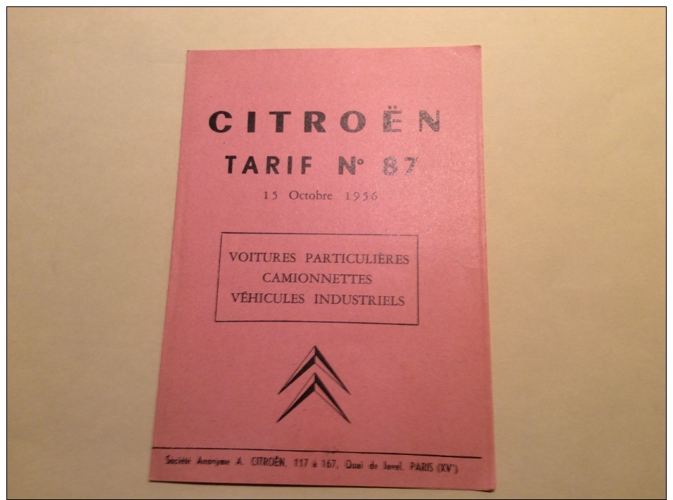 Lot De 3 Anciens Tarifs Citroen 1955 1956 1957 - Publicités