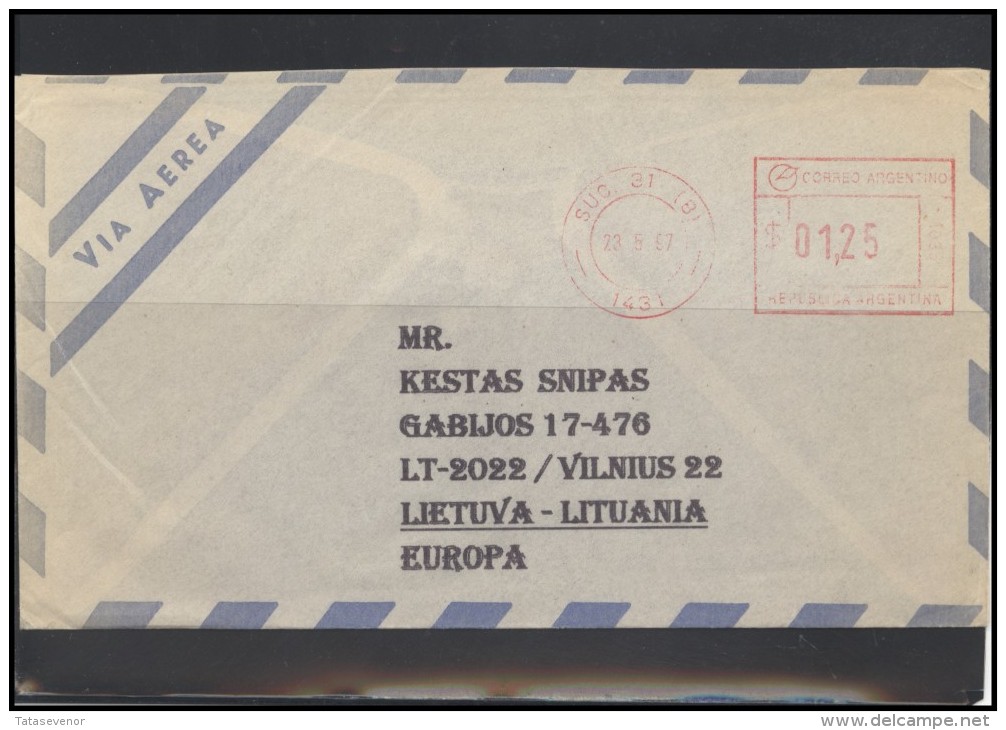 ARGENTINA Postal History EMA Bedarfsbrief Air Mail AR 016 Meter Mark Franking Machine - Cartas & Documentos