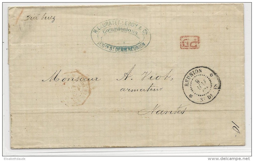 REUNION - 1869 - ENVELOPPE PORT DU De SAINT DENIS Pour NANTES Par SUEZ - Cartas & Documentos