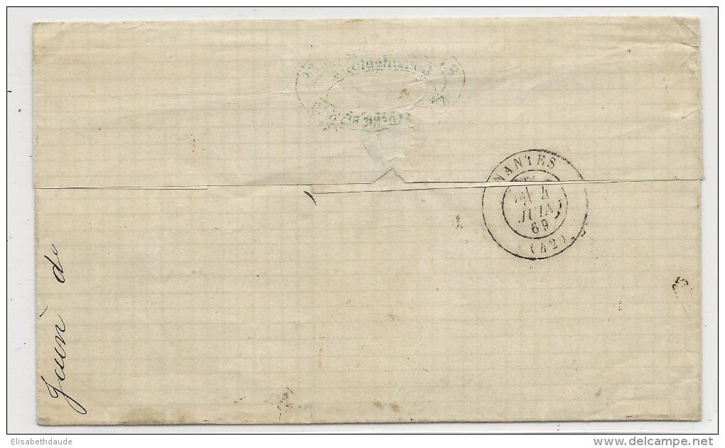REUNION - 1869 - ENVELOPPE PORT DU De SAINT DENIS Pour NANTES Par SUEZ - Covers & Documents