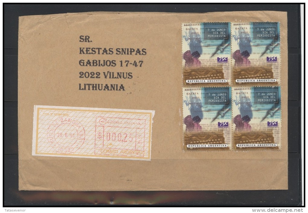 ARGENTINA Postal History Bedarfsbrief Air Mail AR 027 ATM Automatic Stamps Day Of Reporter - Covers & Documents