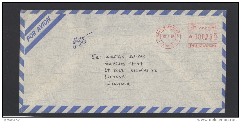 ARGENTINA Postal History EMA Bedarfsbrief Air Mail AR 029 Meter Mark Franking Machine - Brieven En Documenten