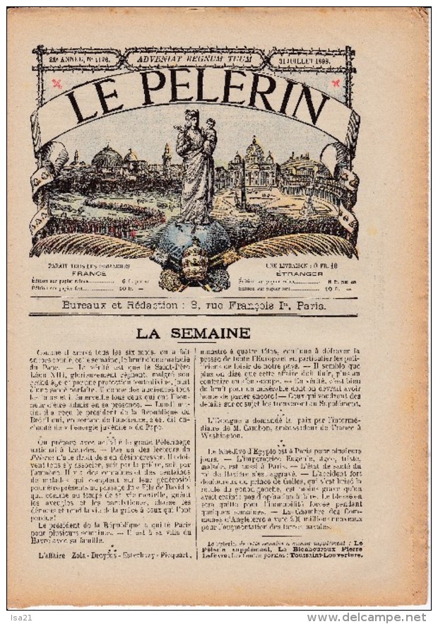 LE PELERIN 21 Août 1898 Rêves De Vacances, Dialogue Des Morts, Boulogne Sur Mer - Le Portel Procession - Revues Anciennes - Avant 1900