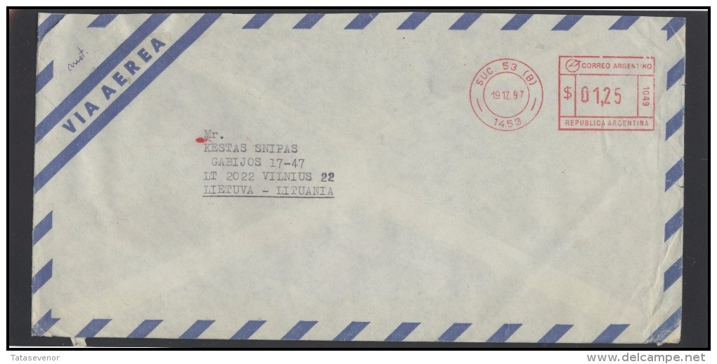 ARGENTINA Postal History EMA Bedarfsbrief Air Mail AR 034 Meter Mark Franking Machine - Lettres & Documents