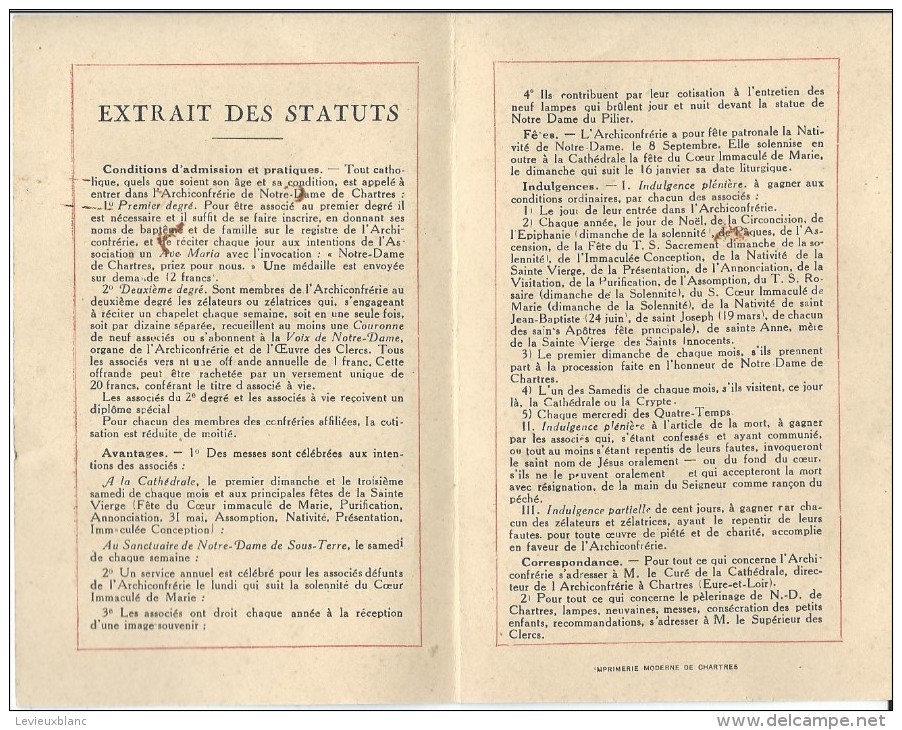 Billet D'Admission/2 Volets  /Archiconfrérie De ND De CHARTRES/Madame Perthuis /1940    CAN187 - Religion & Esotérisme