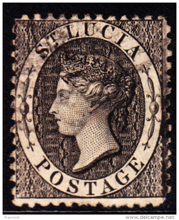 St. Lucia 1864 1p Victoria Black Used. Scott 7. - St.Lucia (...-1978)