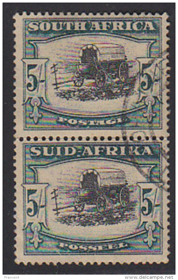 South Africa 1949 5sh Ox Wagon Pair Used. Scott 65. - Used Stamps