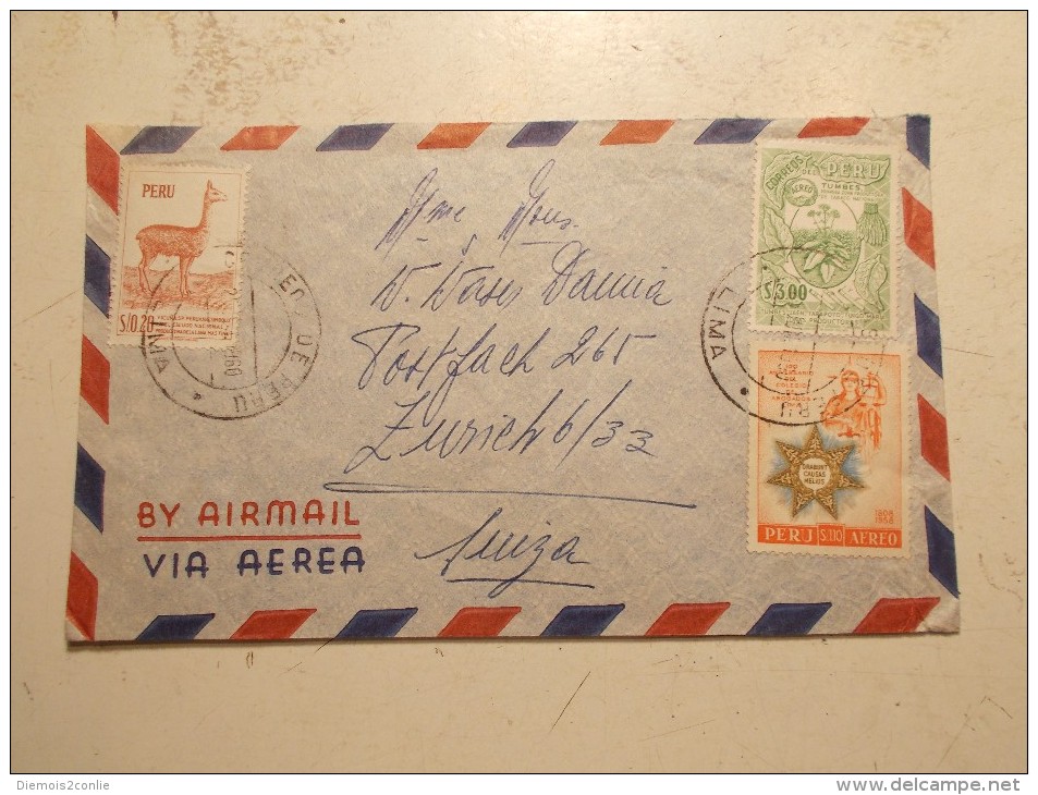 Marcophilie - Lettre Enveloppe Cachet Timbres Oblitération - PEROU - 1960 (77) - Perù