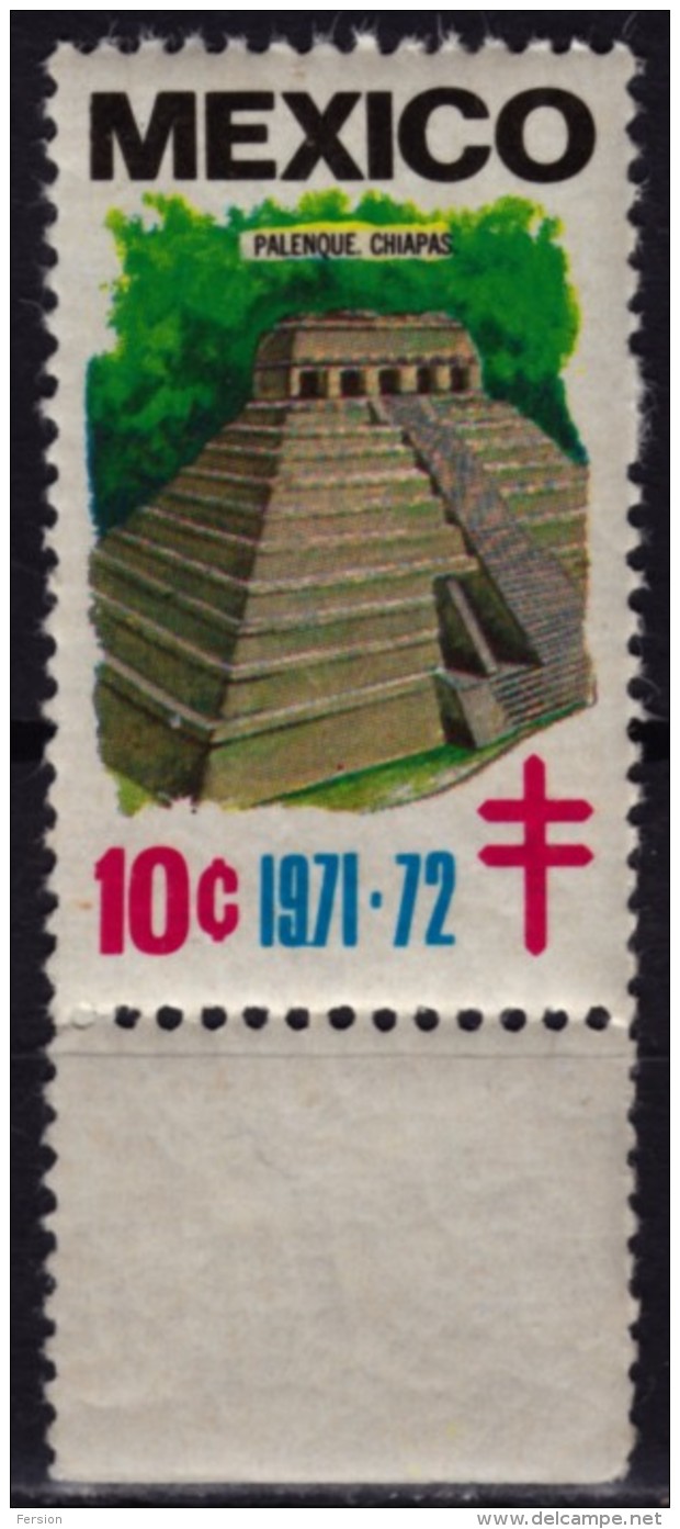 Pyramid Palenque, Chiapas - 1971 1972 MEXICO - Tuberculosis Charity Stamp - MNH - Cinderella Label Vignette - Indianer