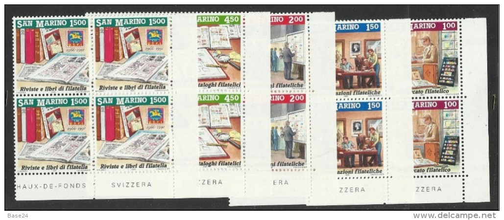 1991 San Marino Saint Marin INVITO ALLA FILATELIA  4 Serie Di 5v. MNH**  Quartina Bl.4 - Briefmarken Auf Briefmarken