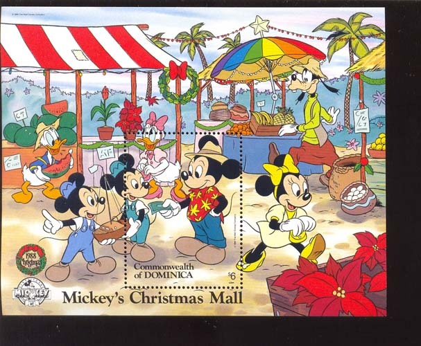 DOMINICA   1133 MINT NEVER HINGED SOUVENIR SHEET OF DISNEY ; CHRISTMAS 1988   #  122-2  ( - Disney