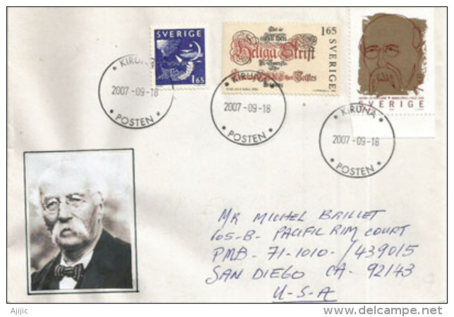 Célébrité Belge: Henri La Fontaine,  Prix Nobel De La Paix En 1913.,sur Lettre De Kiruna,Suède, Adressée Aux USA - Nobel Prize Laureates