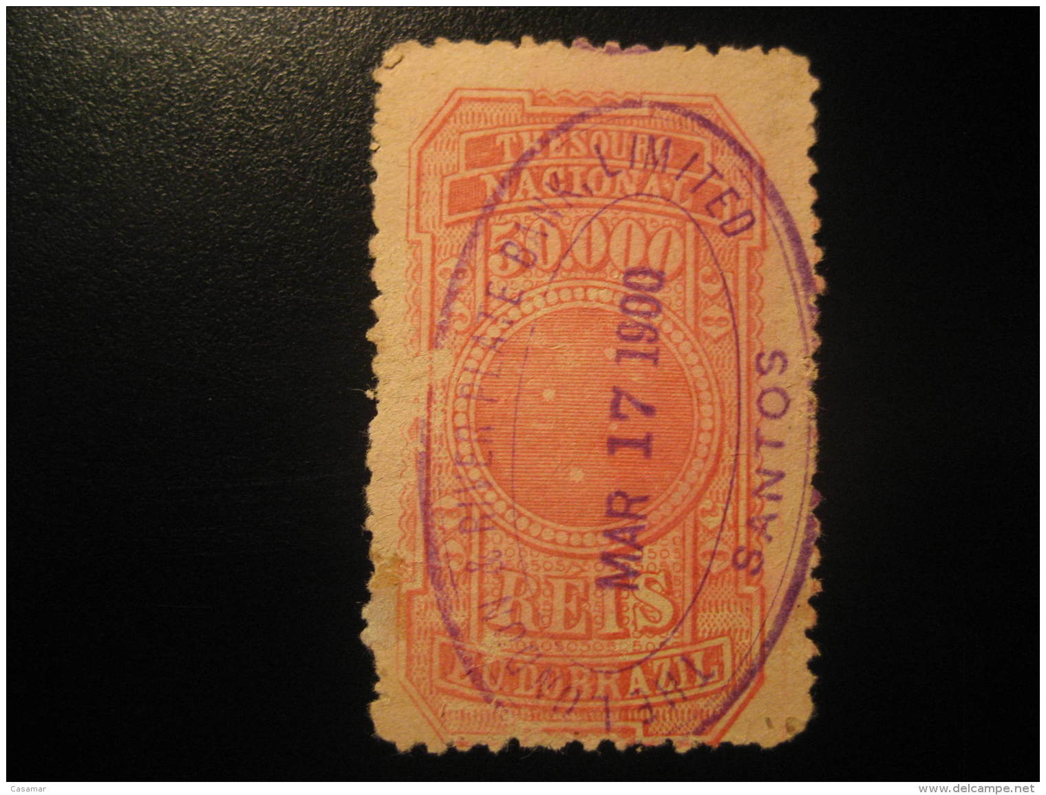 1900 SANTOS 50.000 Reis Thesouro Federal Revenue Fiscal Tax Postage Due Official Brazil Brasil - Postage Due