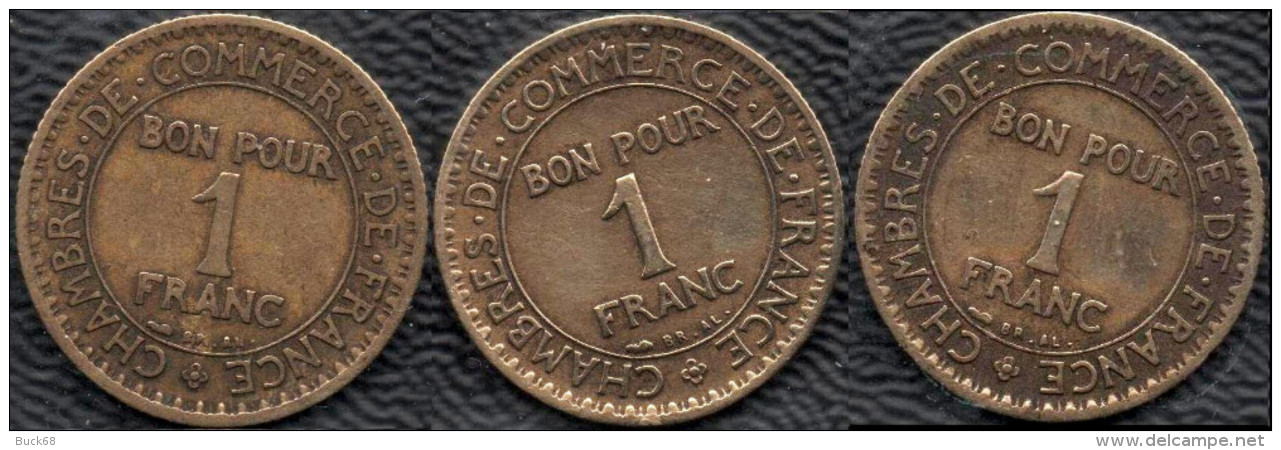 FRANCE 1921-1922 Domard 1F Lot De 3 Pièces De Monnaie / Coin / Münze Bronze [J01i] - Collections