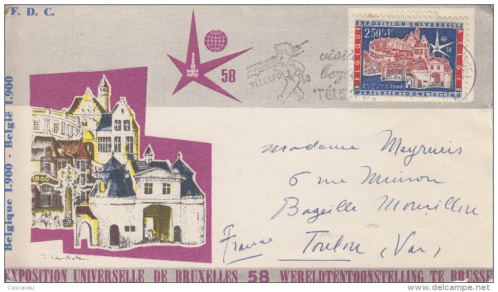 Enveloppe  FDC  1er  Jour   BELGIQUE     Exposition  Universelle  BRUXELLES   1958 - 1958 – Brussel (België)