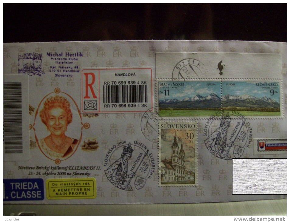 Slovakia Reg. R Letter From Handlova With Special Postmarks Of Queen Elizabeth II To The Netherlands - Brieven En Documenten