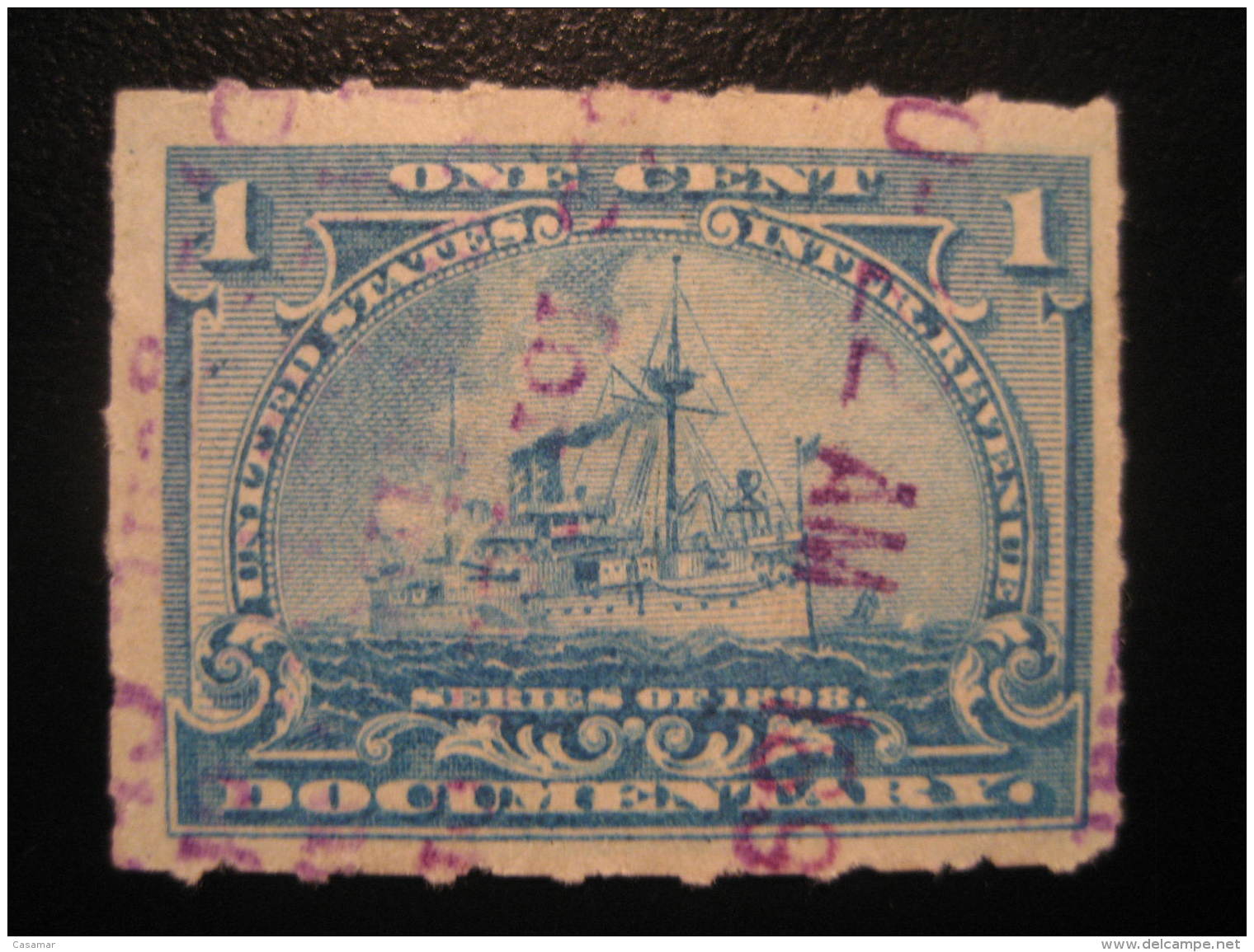 1898 DOCUMENTARY 1 Cent Battleship Battleships Ship Militar Revenue Fiscal Tax Postage Due Official USA - Fiscali