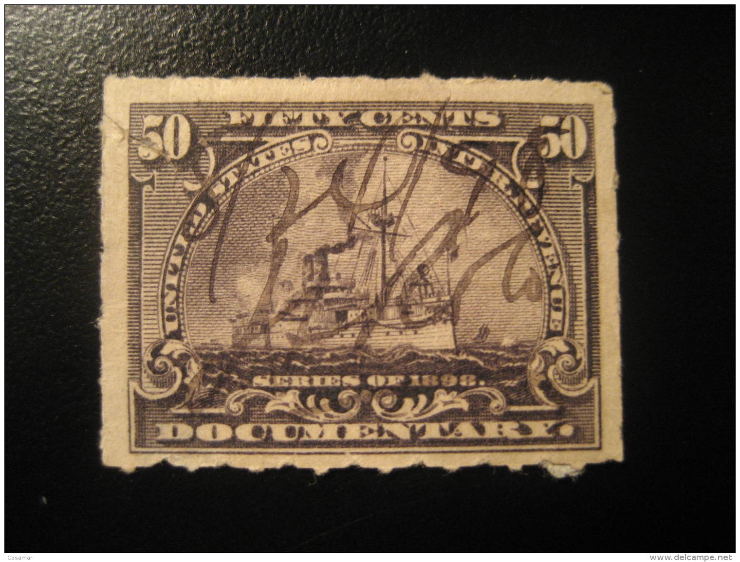 1898 DOCUMENTARY 50 Cent Battleship Battleships Ship Militar Revenue Fiscal Tax Postage Due Official USA - Steuermarken