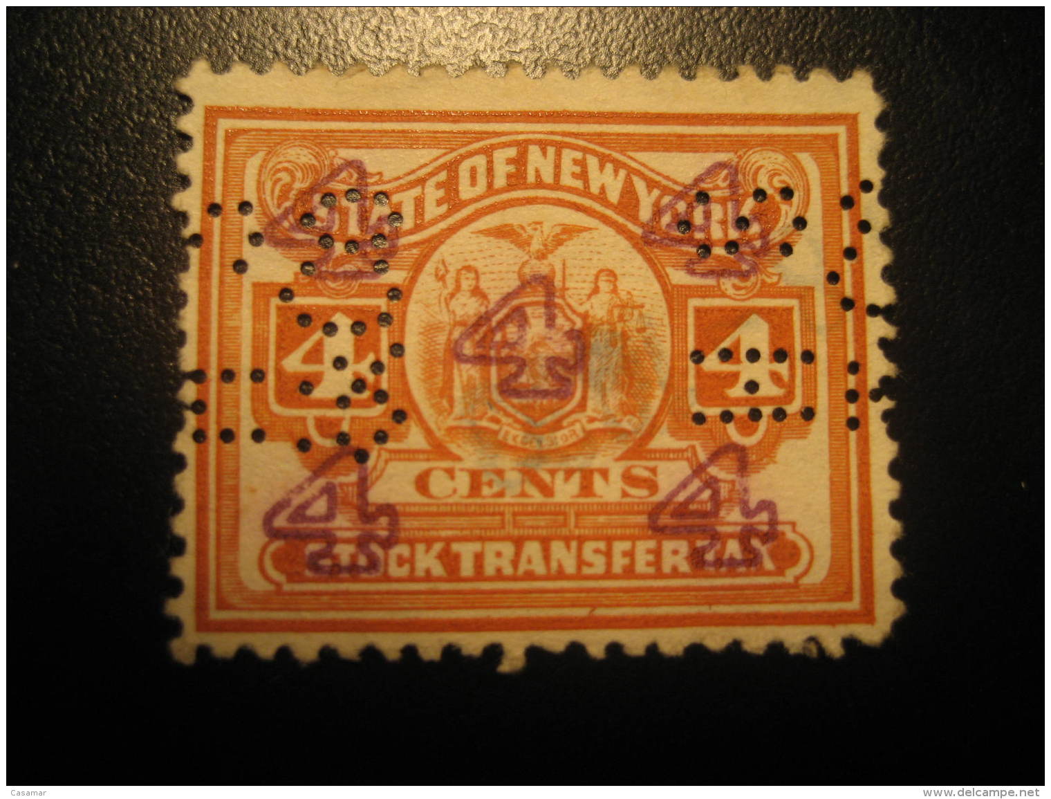 NEW YORK Stock Transfer Tax 4 Cents Revenue Fiscal Tax Postage Due Official USA - Fiscali