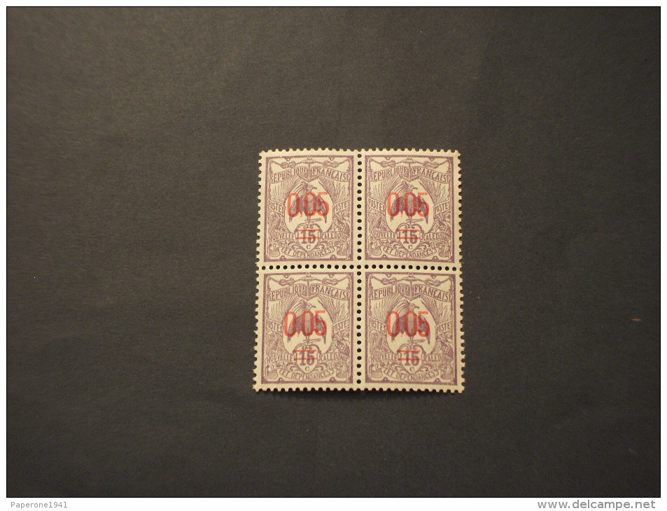 NOUVELLE CALEDONIE - 1922 UCCELLO Sopr.0,05, In Quartina(block Of Four) - NUOVI(++) - Usados