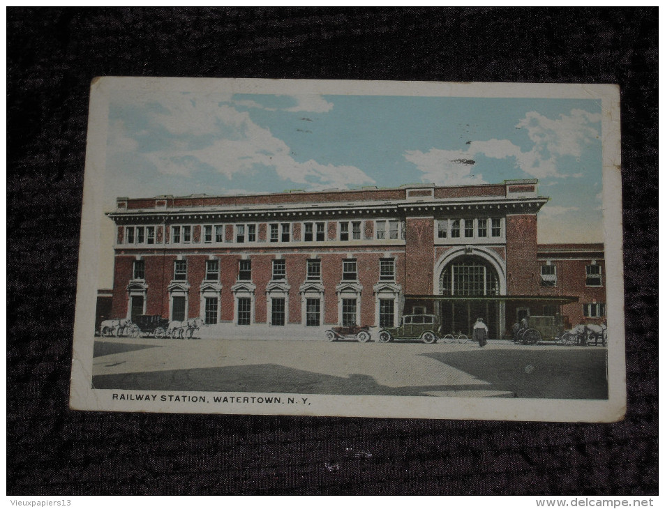 Cpa USA - Railway Station, Watertown N.Y. - 1919 - Gare - Automobiles - Transportes