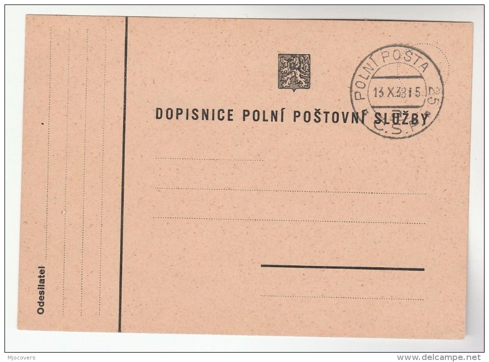 1938 CZECHOSLOVAKIA POLNI POSTA Pmk COVER (card) Stamps - Covers & Documents