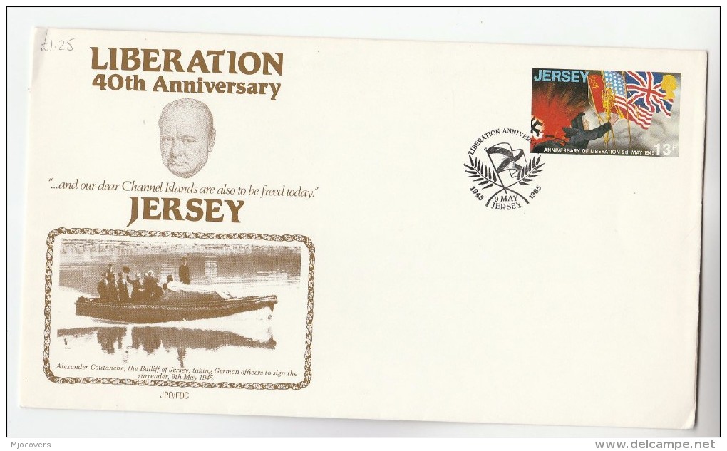 1985 JERSEY WINSTON CHURCHILL Postal STATIONERY COVER With SPECIAL Pmk WWII LIBERATION Anniv Stamps - WW2