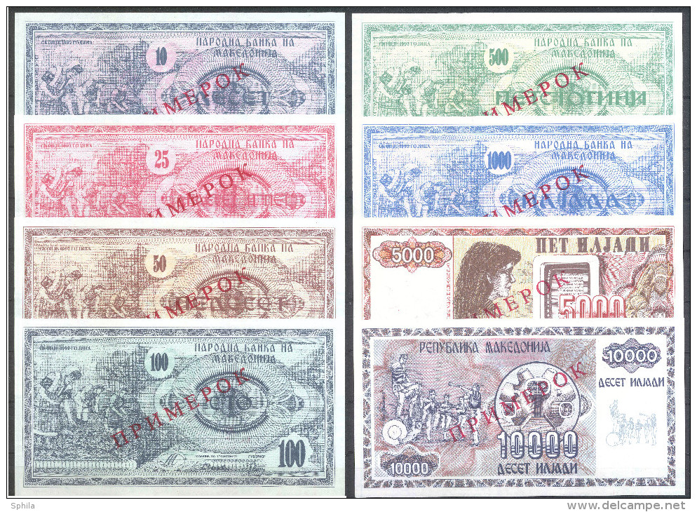 Makedonien Macedonia 10 &ndash; 10000 Denari 1992 SPECIMEN &ndash; PRIMEROK (Cyrillic) Zero Numbered Complete Set UNC; P - Nordmazedonien