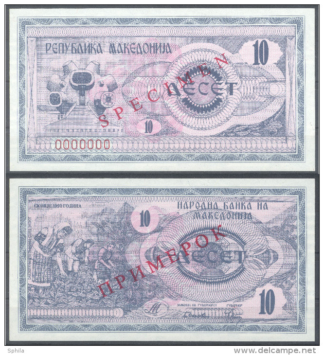 Makedonien Macedonia 10 &ndash; 10000 Denari 1992 SPECIMEN &ndash; PRIMEROK (Cyrillic) Zero Numbered Complete Set UNC; P - Nordmazedonien