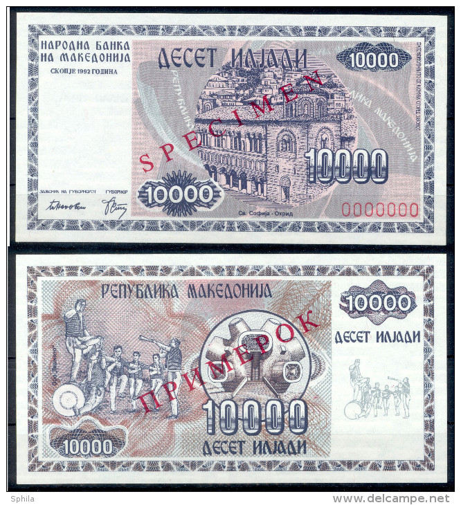 Makedonien Macedonia 10 &ndash; 10000 Denari 1992 SPECIMEN &ndash; PRIMEROK (Cyrillic) zero numbered complete set UNC; P