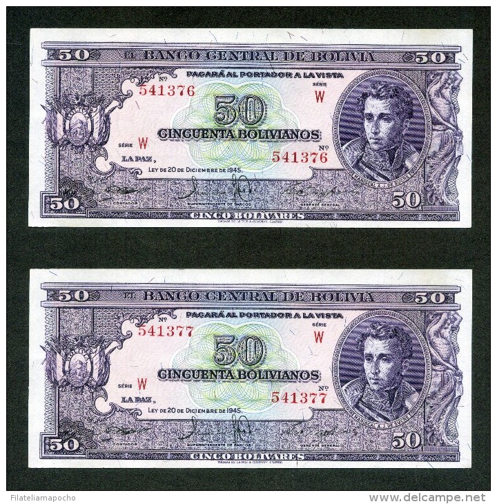 BOLIVIA BILLETES 1945; "50 BOLIVIANOS" CORRELATIVOS. - Bolivia