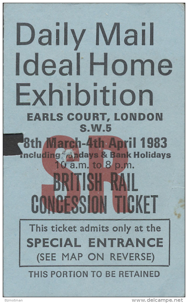 QX1037 British Rail Concession Ticket 1983 Daily Mail Ideal Home Exhibition - Europe