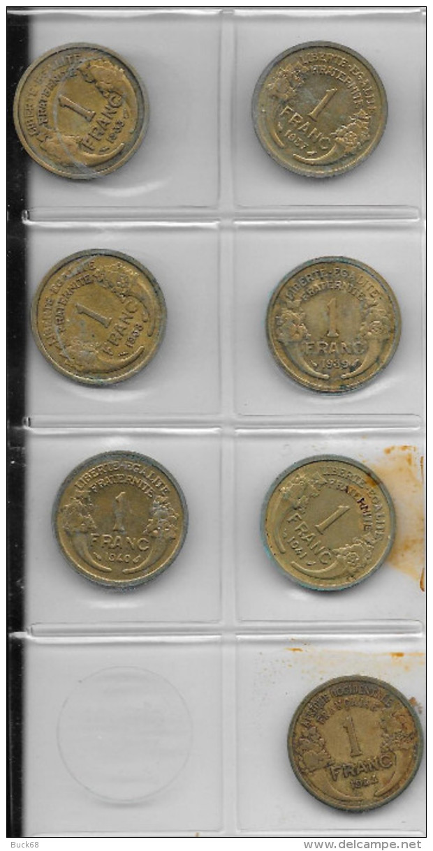 FRANCE 1933-1944 Morlon 1F Lot De 7 Pièces De Monnaie / Coin / Münze Bronze [J04a] - Collections