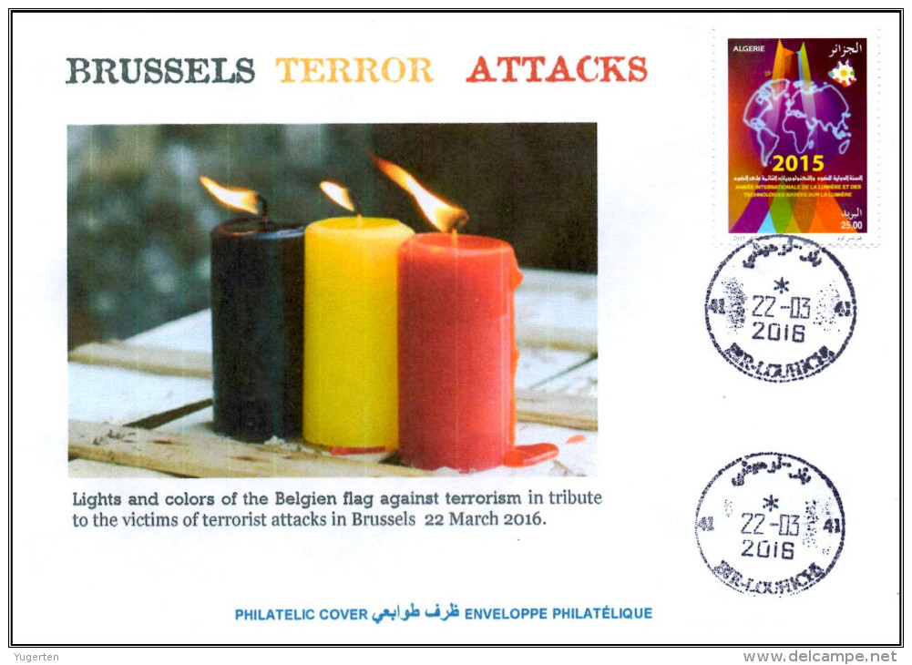 ALGERIEN 2016 Cover Brussels Bruxelles Terrorist Attacks Cancelled Date Of Attacks Flag Flags Light Brussel - Enveloppes