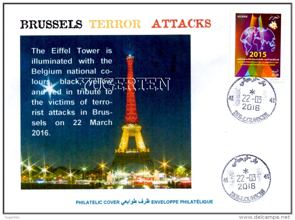 ALGERIEN 2016 Cover Brussels Bruxelles Terrorist Attacks Cancelled Date Of Attacks Flag Flags Light Brussel - Enveloppes