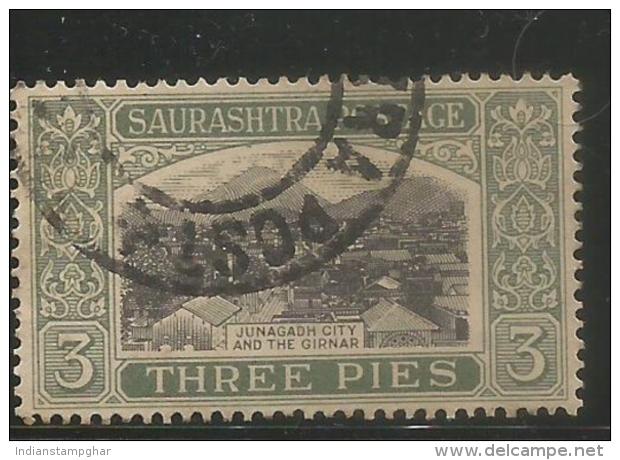 Soruth Saurashtra  Princely State Of India, Used,Three Pies, Junagadh City & The Girnar, As Per Scan - Soruth