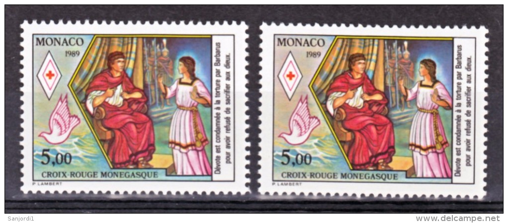 Monaco 1692 Variété Fond Rose Et Vert Croix Rouge Neuf ** TB  MNH Sin Charnela - Variétés