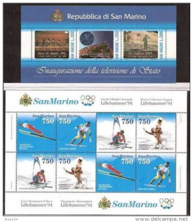 1993/94 San Marino Saint Marin TELEVISIONE Di STATO + OLIMPIADI DI LILLEHAMMER MNH** 2 Foglietti 2 Souv.sheets - Blocchi & Foglietti