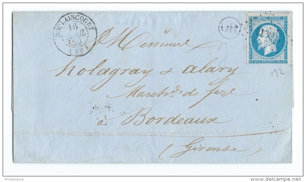 LETTRE 20 C EMPIRE  N°14 DOULAINCOURT   A  BORDEAUX   PC - 1849-1876: Période Classique