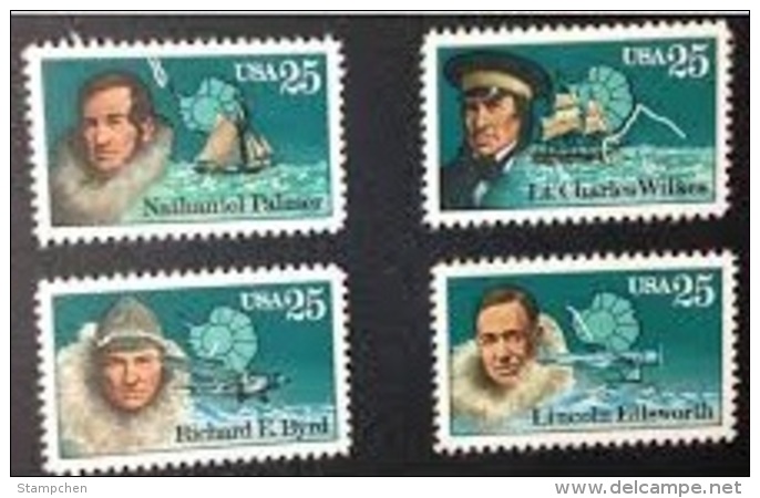 1988 USA Antarctic Explorer Stamps Sc#2386-89 Famous Map Ship Plane - Spedizioni Antartiche