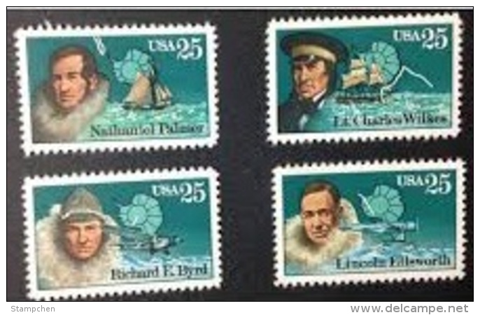 1988 USA Antarctic Explorer Stamps Sc#2386-89 Famous Map Ship Plane - Antarctic Expeditions