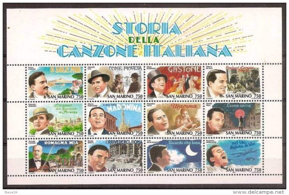 1996 San Marino Saint Marin CANZONE ITALIANA Foglietto MNH** Souv. Sheet - Musica