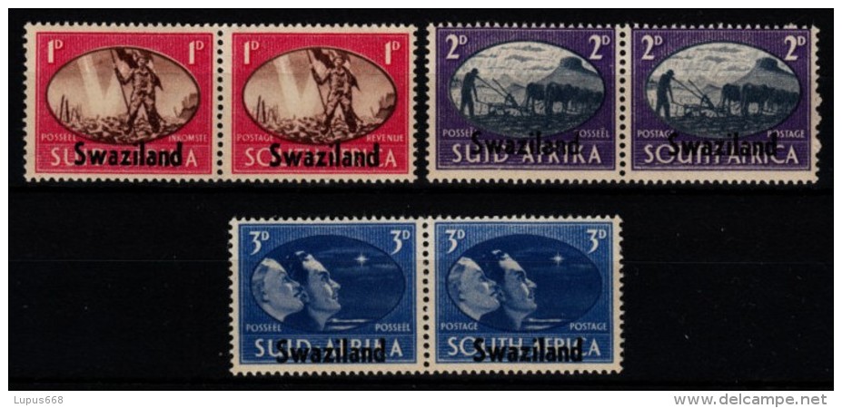 Swaziland 1945  MiNr. 38/ 43  **/ Mnh ;  Siegreiche Beendigung Des II. Weltkrieges;   3 Zusammendrucke - Swaziland (...-1967)