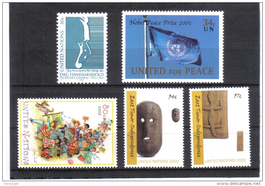 GEO434 UNO NEW YORK 2001  MICHL  880 + 888 + 890/91 + 894/95  ** Postfrisch SIEHE ABBILDUNG - Unused Stamps